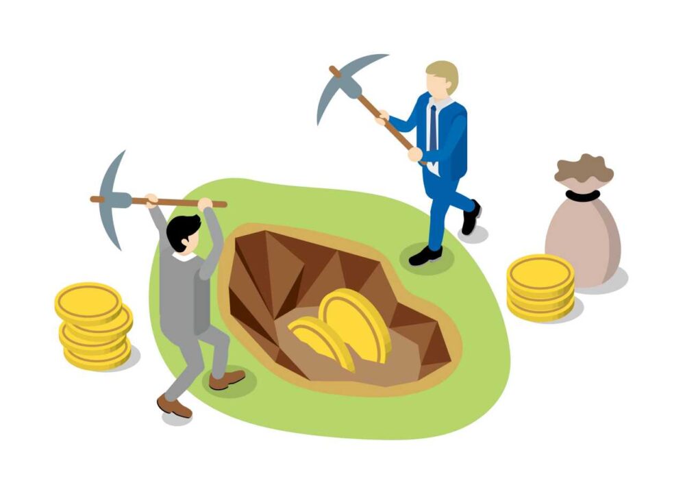 お金を掘る イラスト