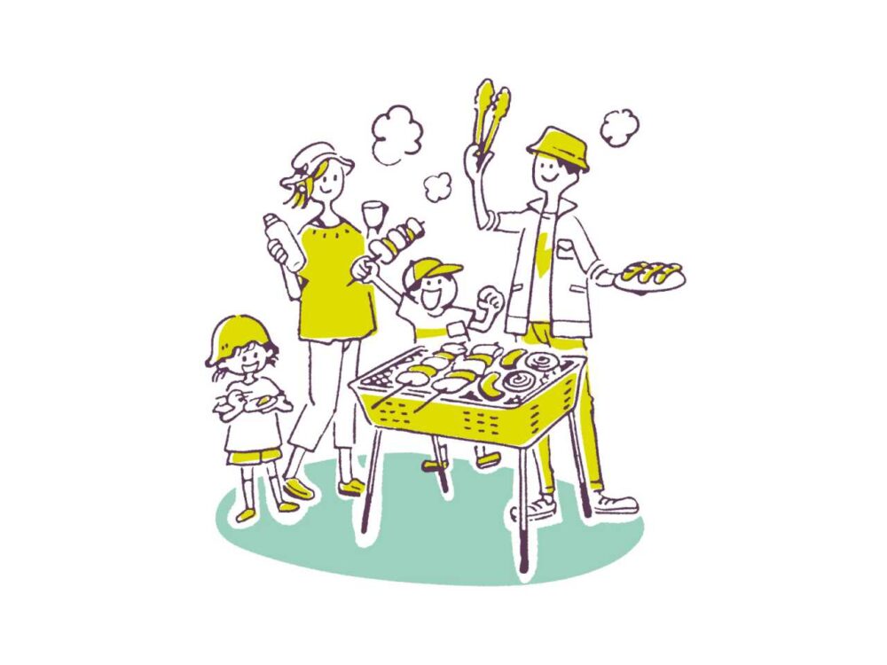 BBQする家族