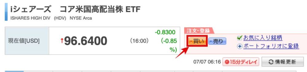 HDV 購入方法 楽天証券2