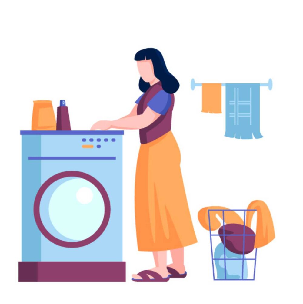 洗濯機を回す女性