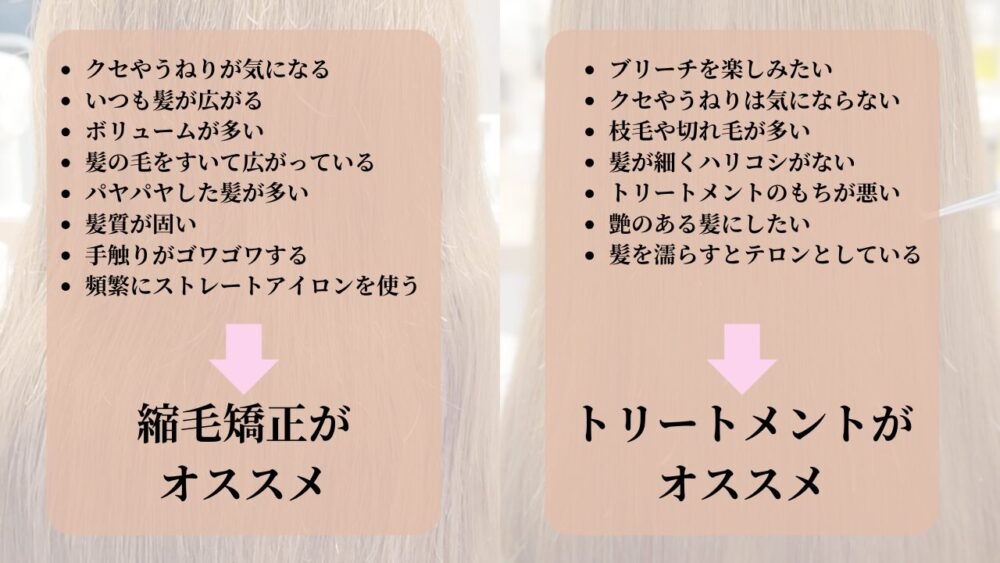 縮毛矯正とトリートメントどちらがオススメ？