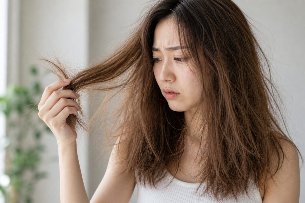 髪が乾燥してぱさついている女性