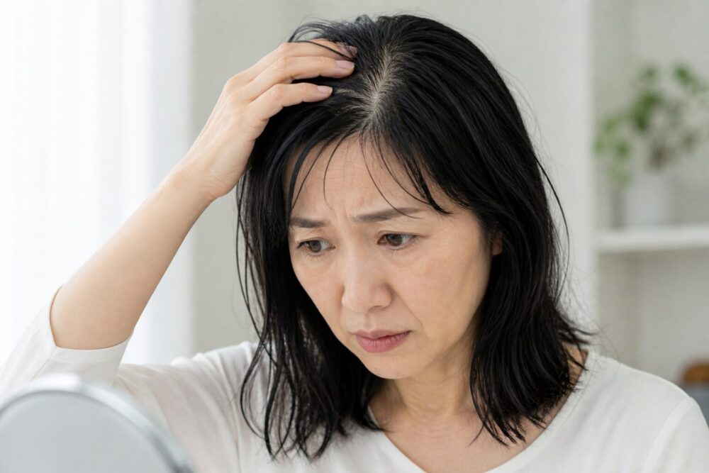 髪のベタつきが気になる女性 50代