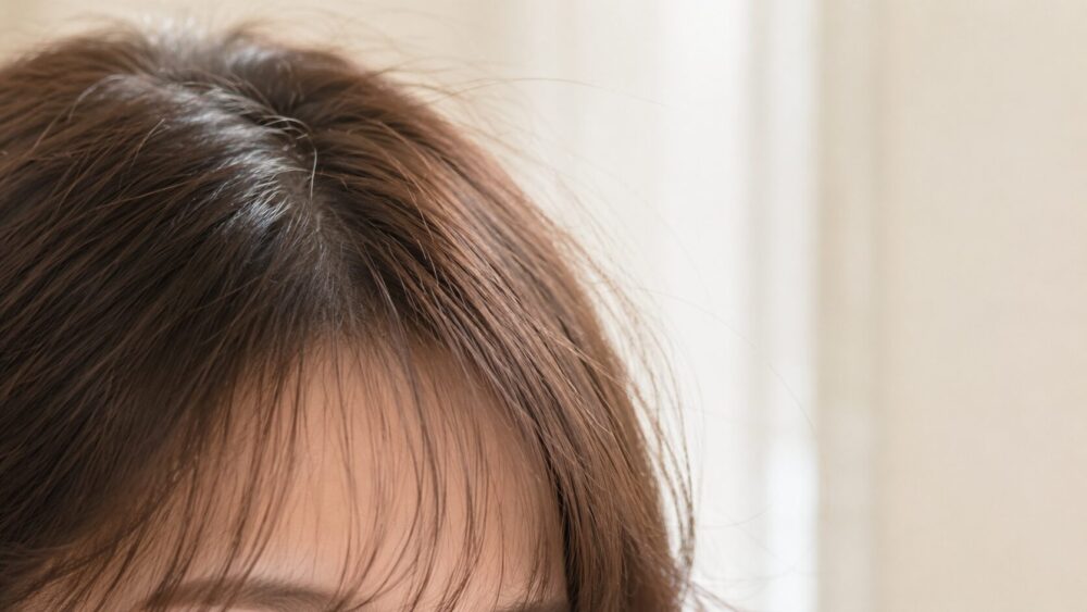 お風呂上がりに濡れた前髪を持つ女性