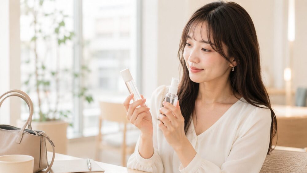 外出先で前髪を直す女性