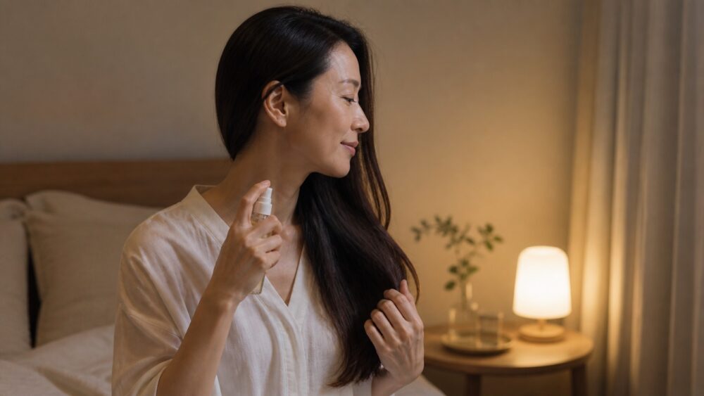 ナイトケアで髪を守る女性