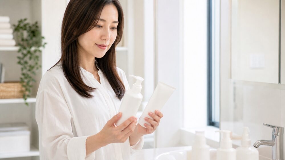 ホームケアで髪を整える30代女性、改善ケアのイメージ
