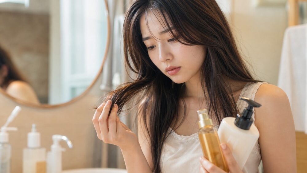 縮毛矯正後のホームケアに悩む20代女性