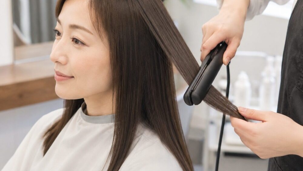 ヘアゴムを違う位置・高さに結んでいる女性