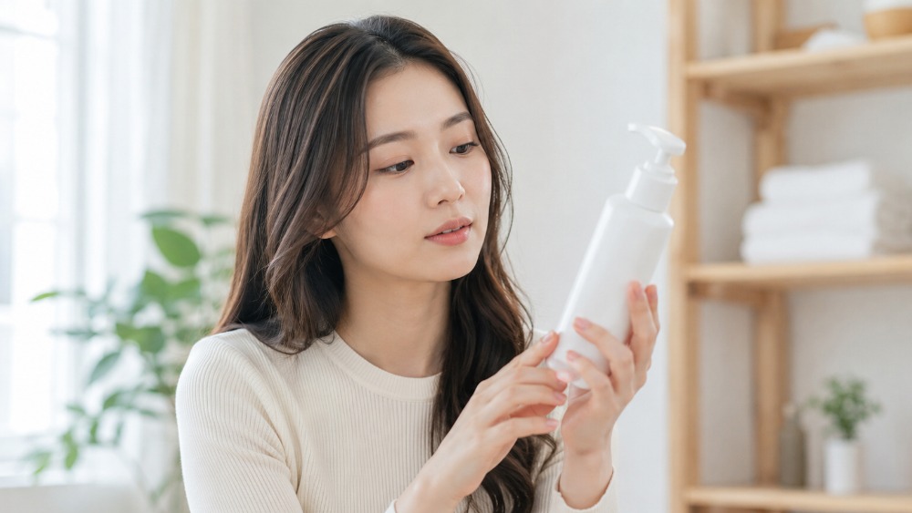 ヘアオイルの成分表示を確認するイメージ