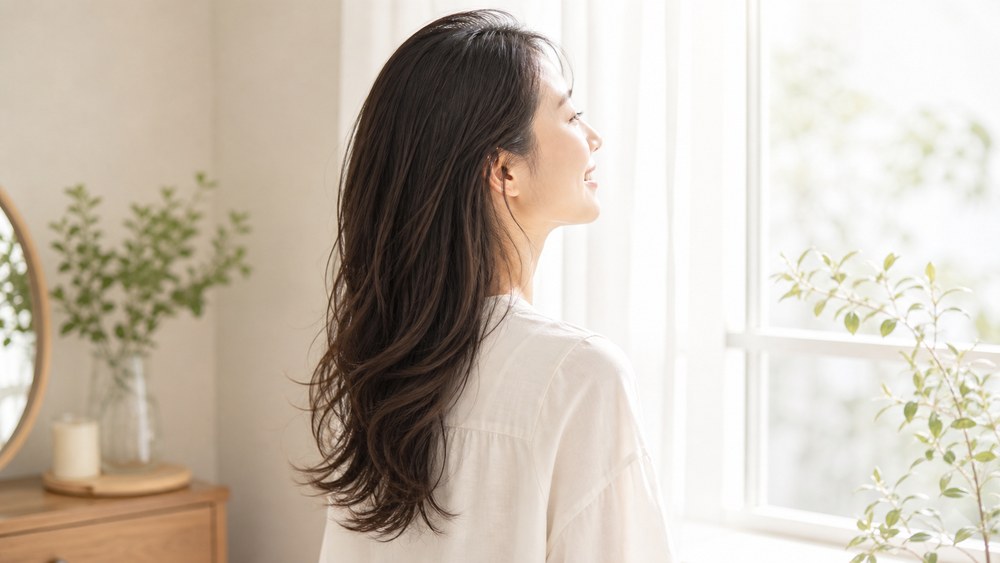 夜の乾かし方で整ったくせ毛の朝の仕上がり