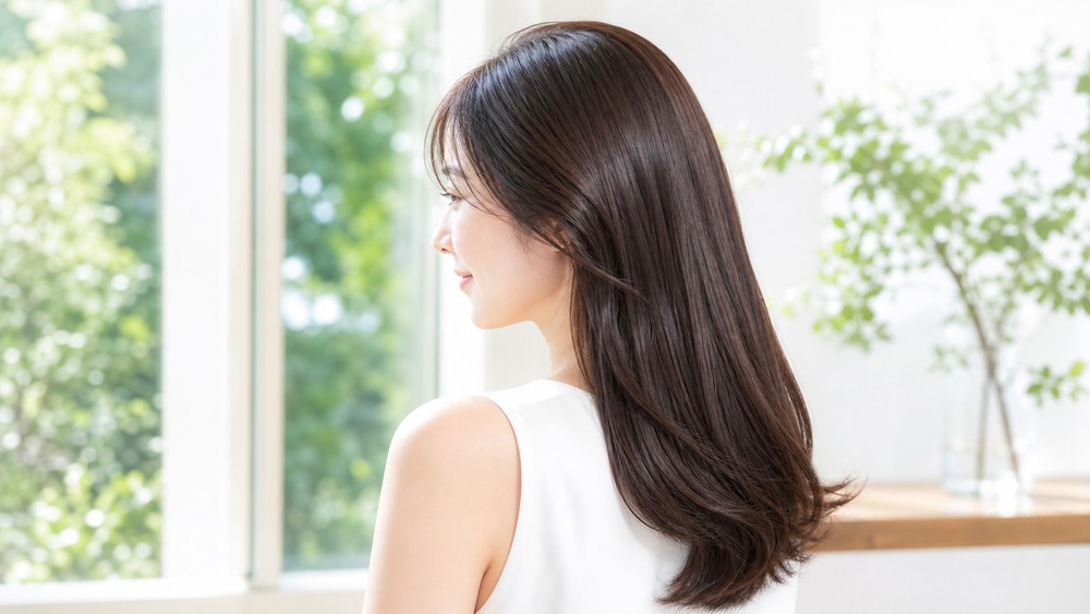 夏の光の中で健康的な髪の女性