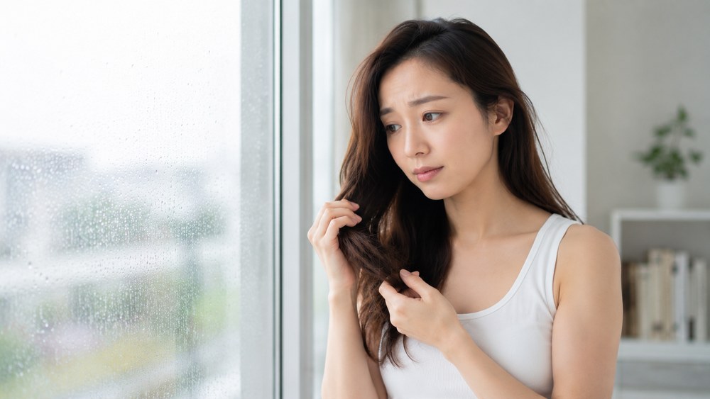 梅雨の湿気で広がる髪を抑えるスタイリング
