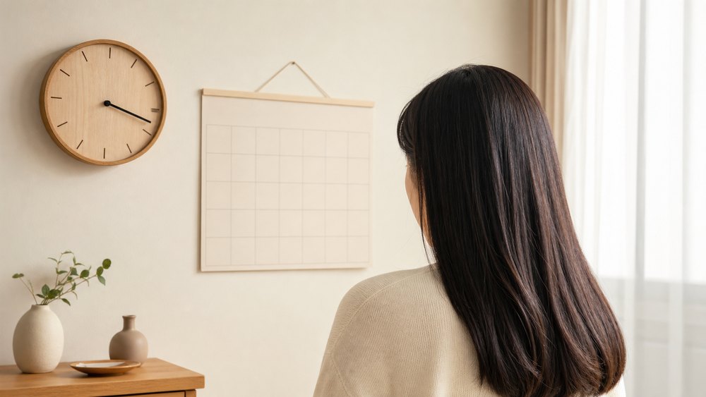 縮毛矯正後24時間から48時間待つ目安を表す時計とカレンダー