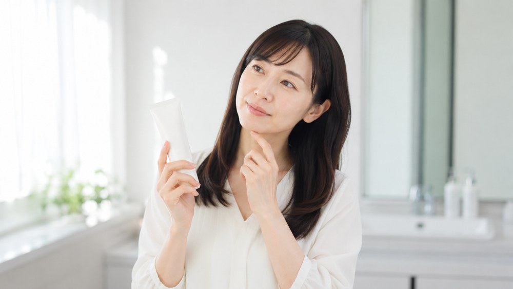 ピースピュアトリートメントを手に持つ女性