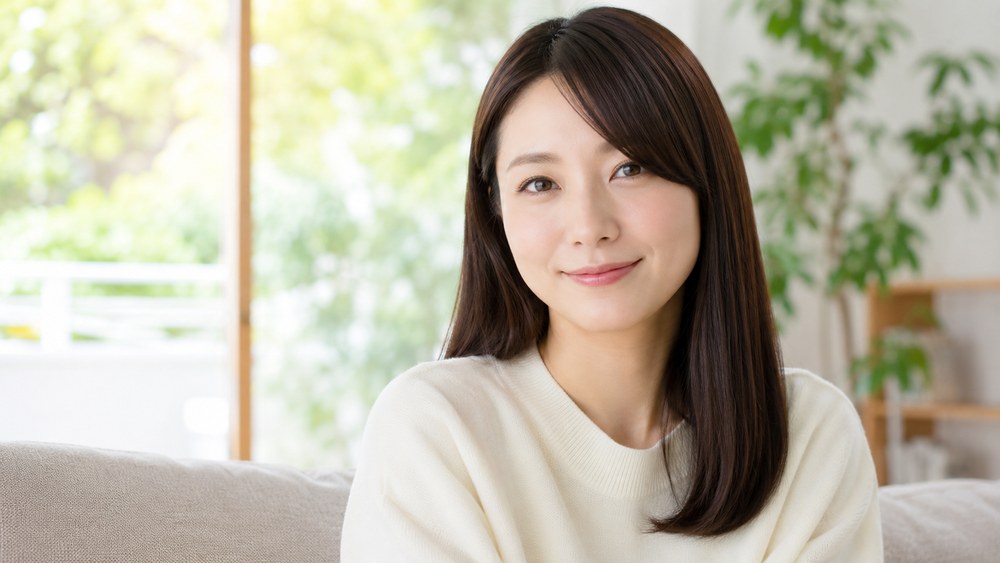 艶のある髪で微笑む女性