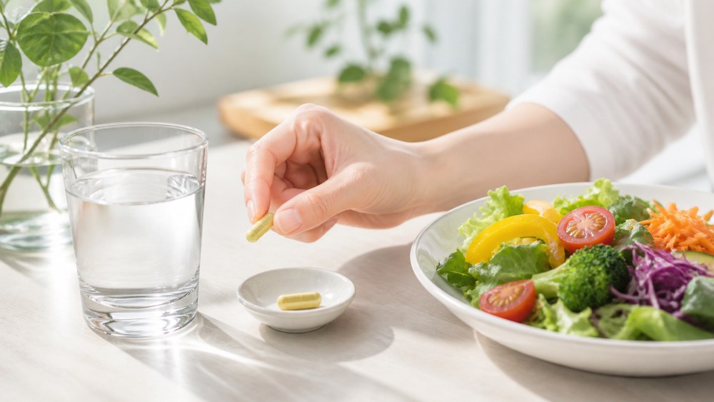 ビタミンを含む食事で内側から日焼け対策をするイメージ