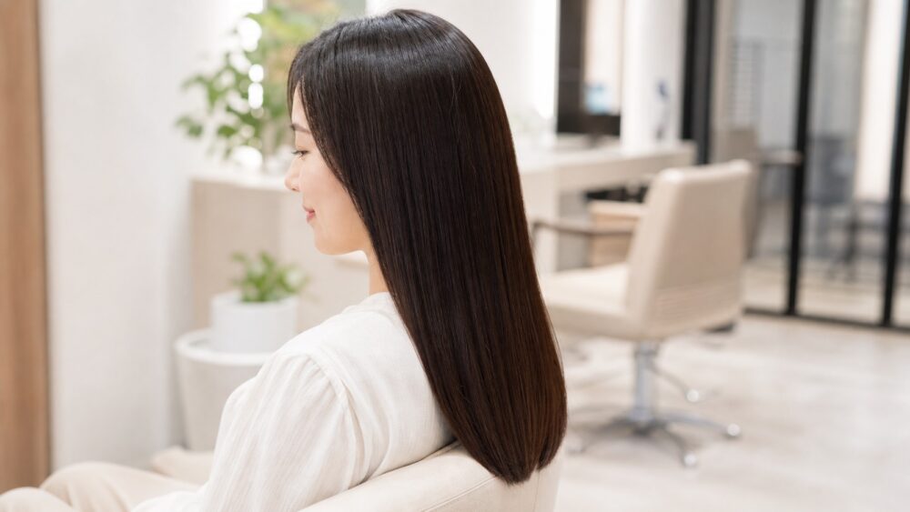 施術に満足したつやのあるストレートヘアの女性