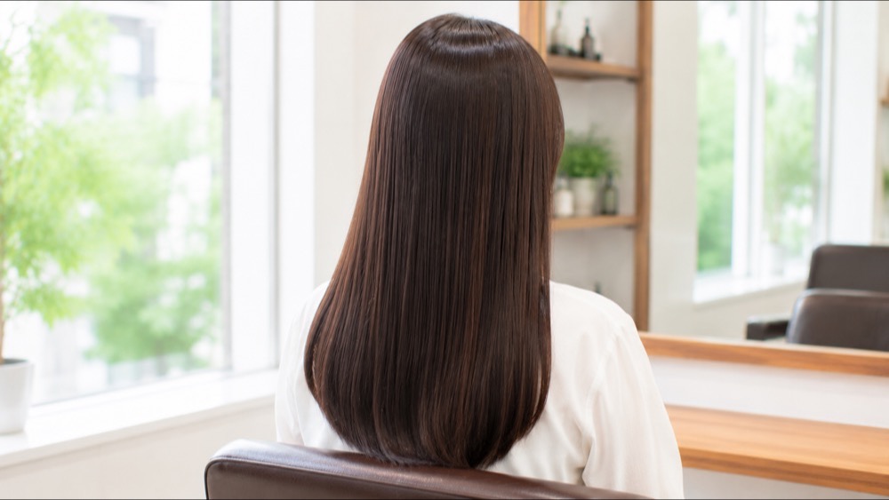 自然なツヤのあるまっすぐなストレートヘアの後ろ姿