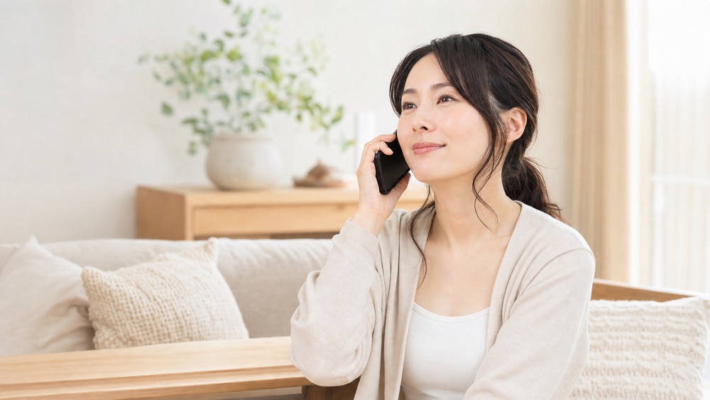 縮毛矯正のやり直しを落ち着いて電話で伝える日本人女性