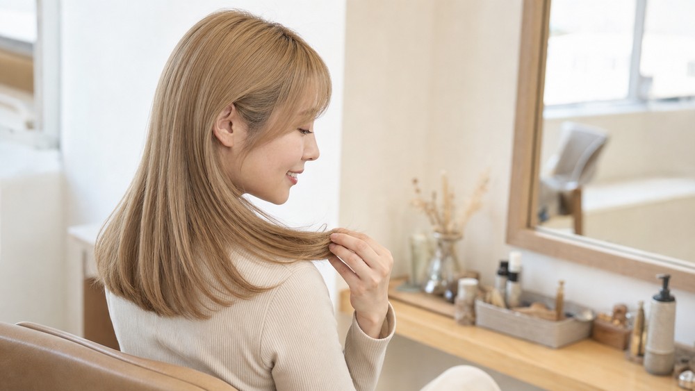 安全な施術計画でまとまったブリーチ毛の日本人女性