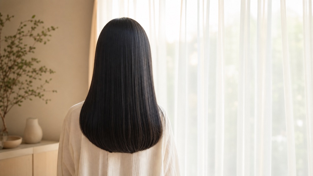 縮毛矯正のやり直し後をイメージした美しいストレートヘア