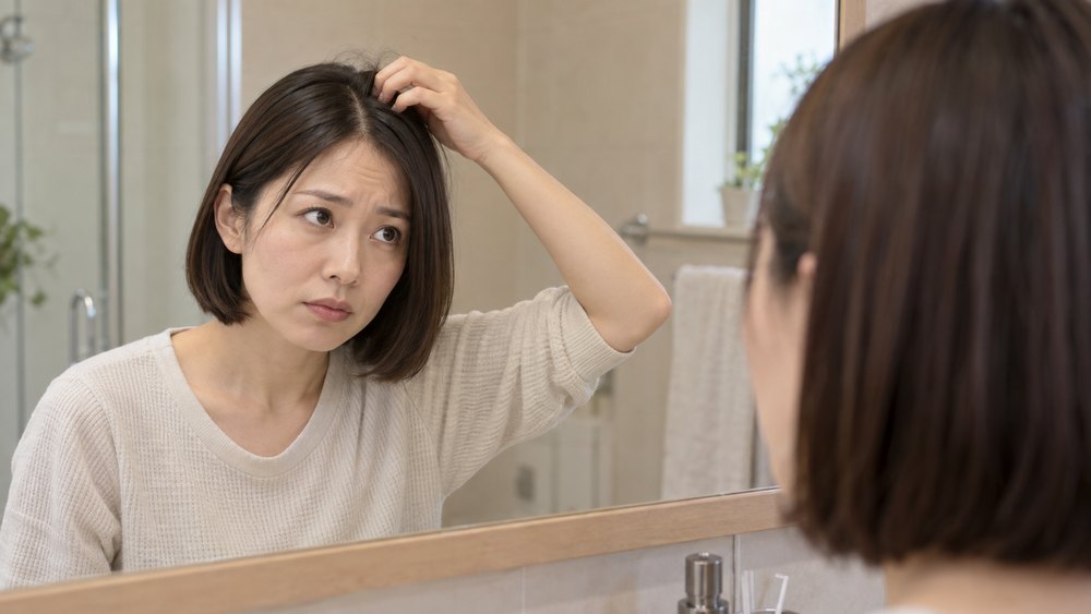 細くやわらかい髪のボリュームを気にする女性
