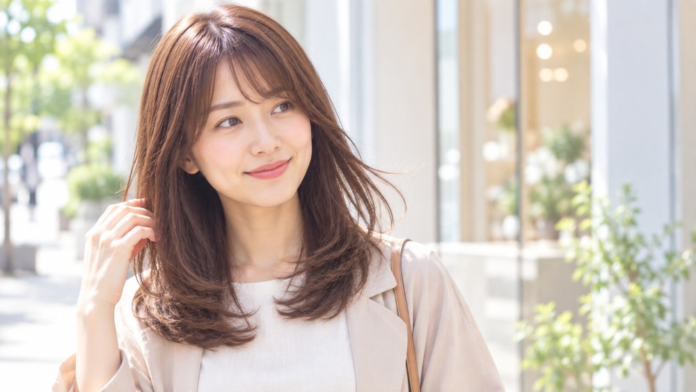 毛先のワンカールを楽しむ女性
