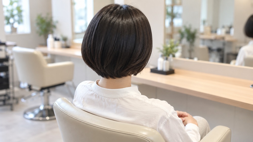 丸みのあるショートボブの後ろ姿