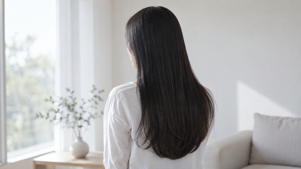 【例文①】全体は「丸みを残した自然なストレートに」