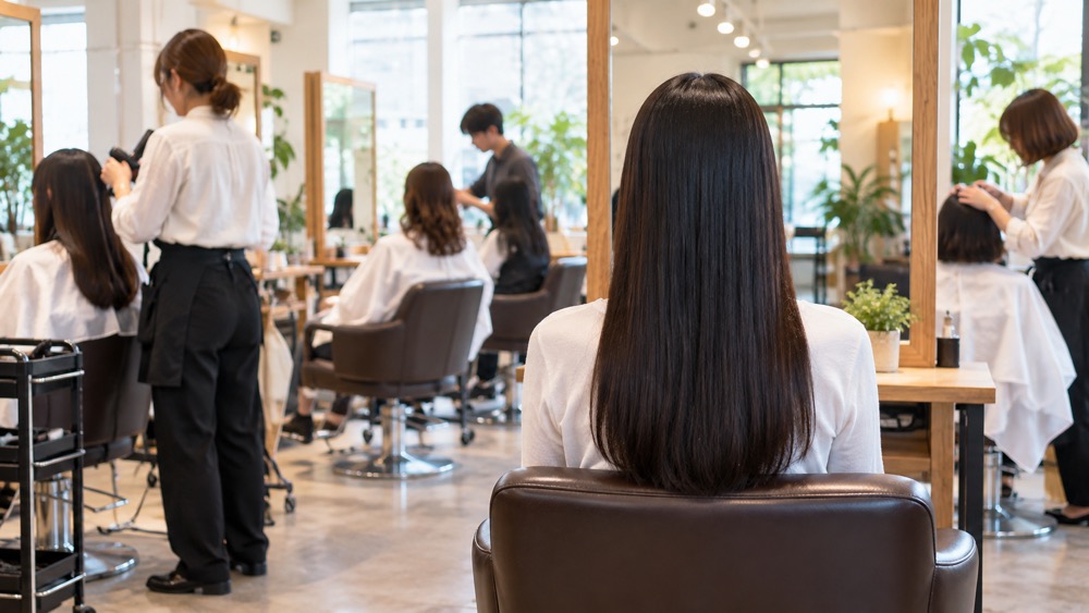 年末に複数のお客様が来店している美容室