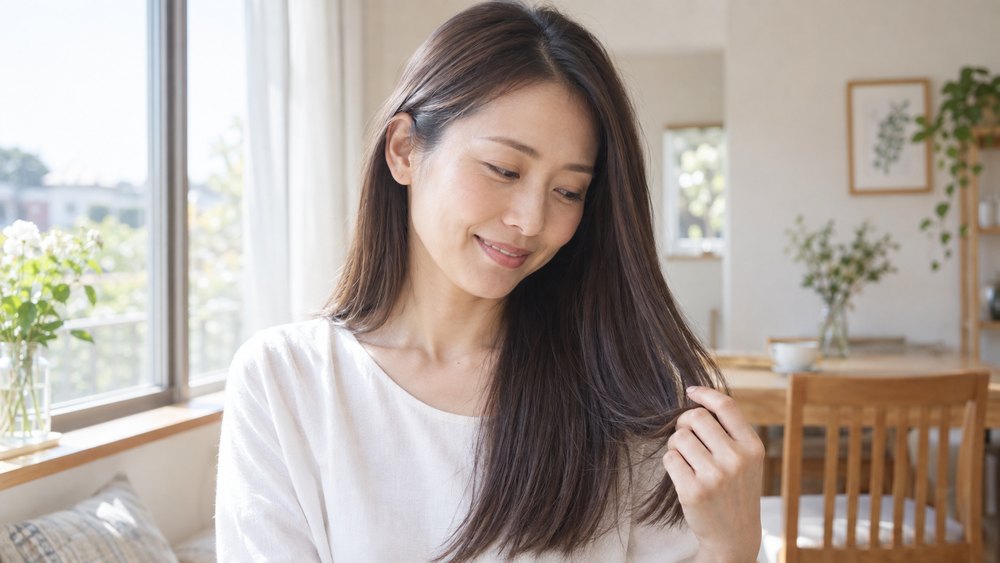 ヒートブラシで整えたまとまりのある髪