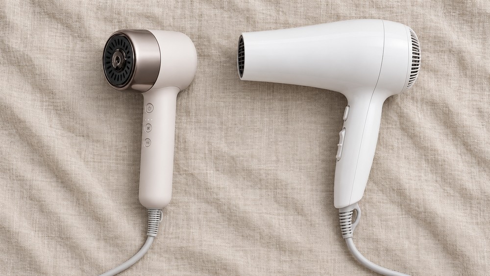 パナソニック ナノケア EH-NB70と従来型の大きなドライヤーを並べたサイズ比較