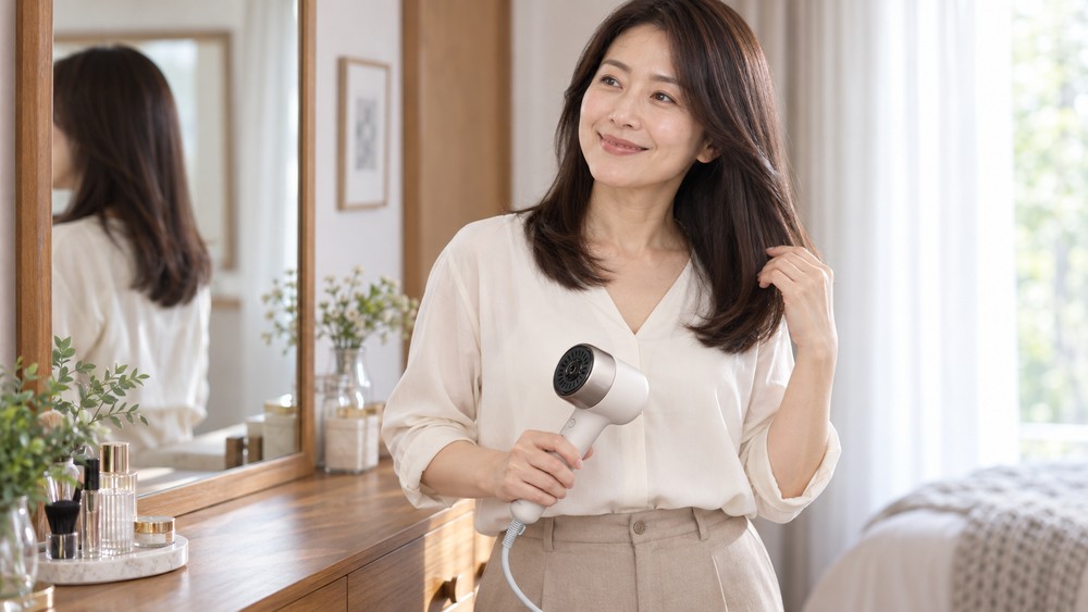 パナソニック ナノケア EH-NB70を使って仕上がりに満足する女性