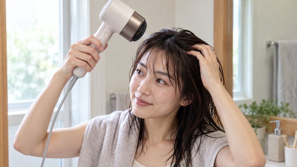 パナソニック ナノケア EH-NB70を根元から当てて乾かす正しい使い方